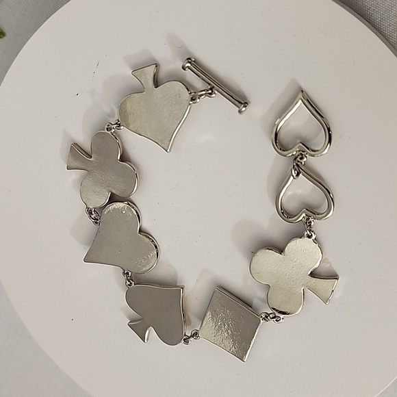 Silver and Enamel Playing Card Suit Pips Symbols Bracelet - Picture 10 of 10